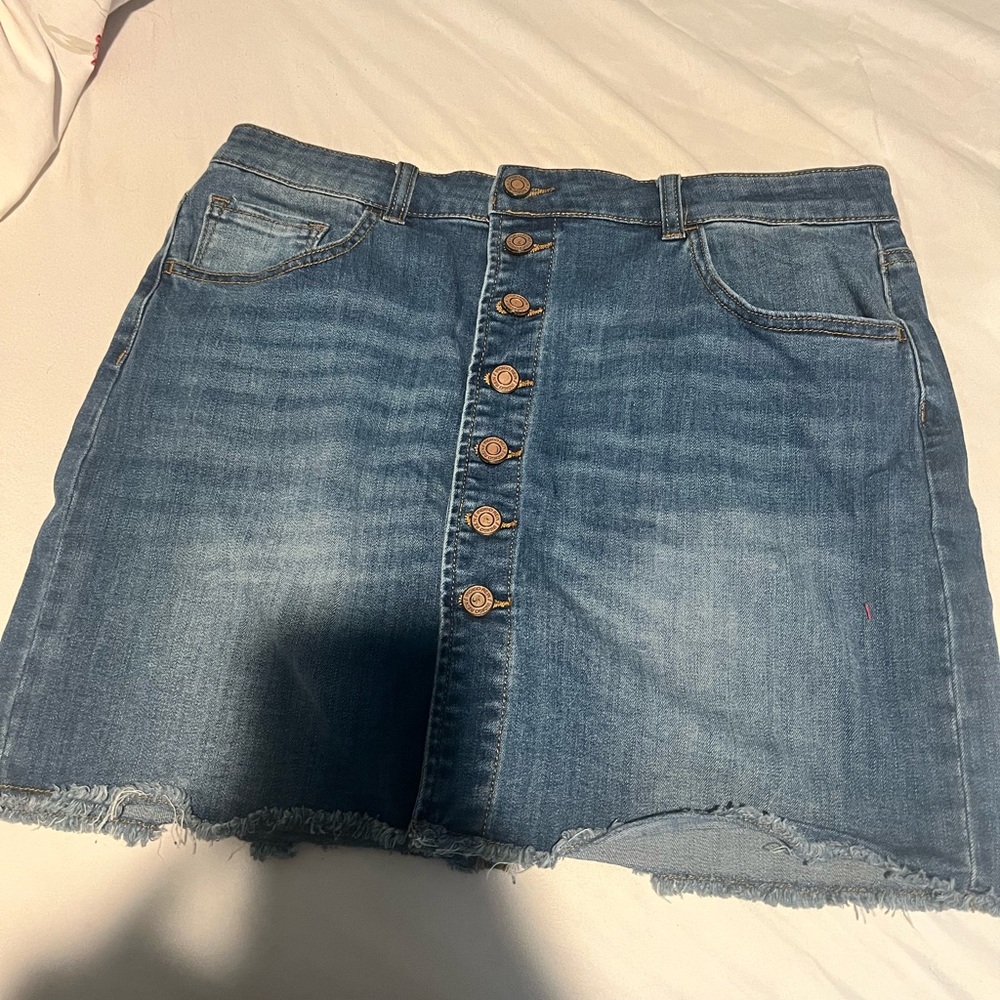 Button down blue Jean mini skirt